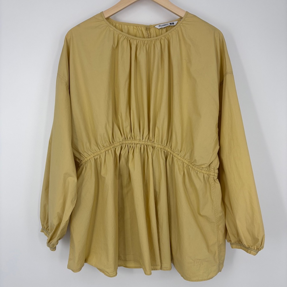 JW Anderson Uniqlo Blouse Womens XL Yellow Gathered Peplum Cotton Tunic Top JWA